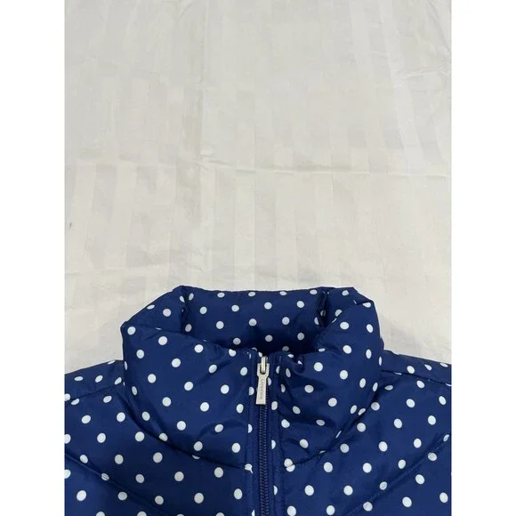Lands' End Women's XS Down Puffer Vest 600 Fill Blue White Polka Dot Full Zip - Picture 2 of 7